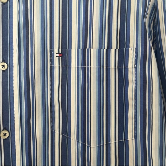 TOMMY HILFIGER - Vintage 80s - Men’s - L/S Casual Dress Shirt - M - Blue Striped - Picture 7 of 7